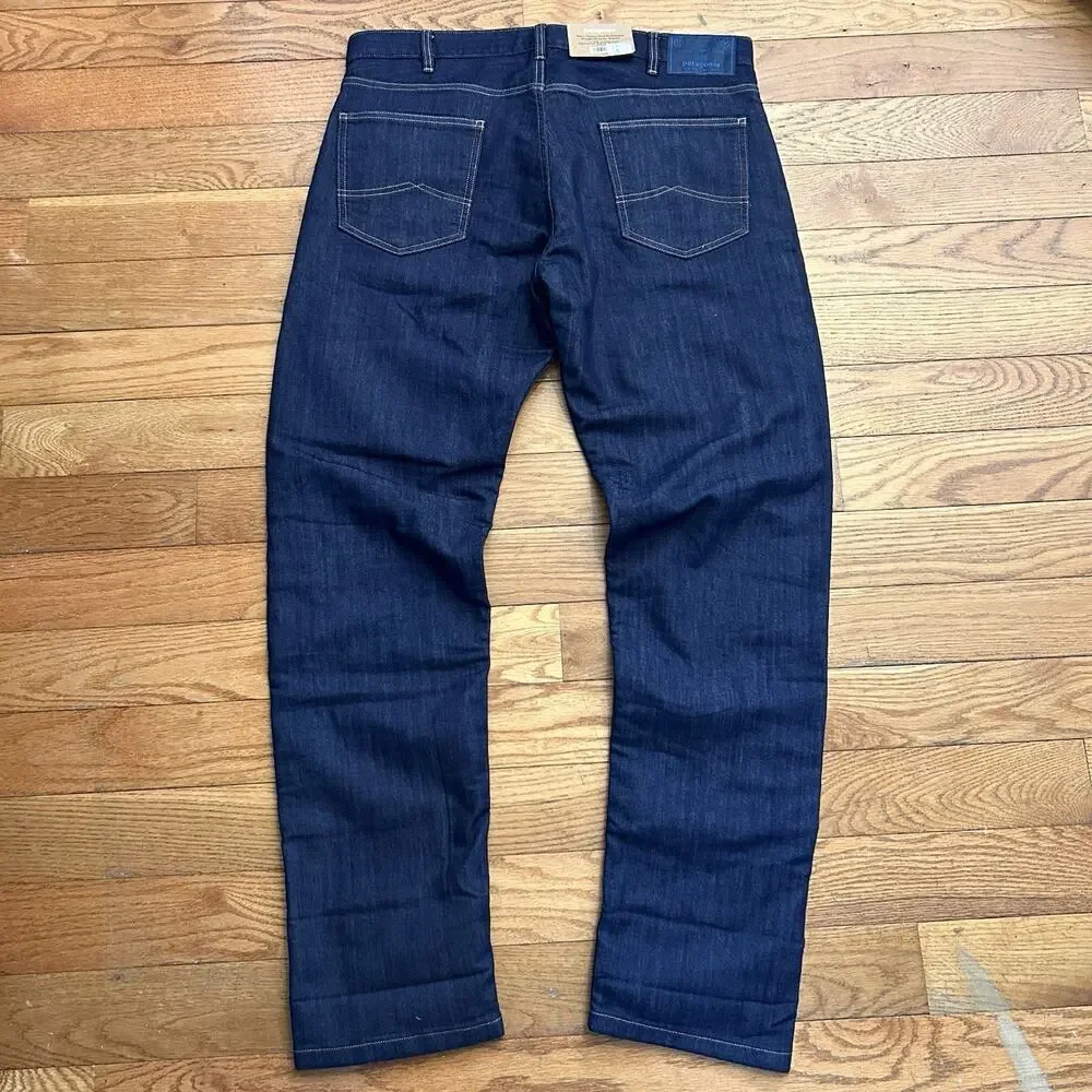 NEW Patagonia Flannel Lined Performance Straight Stretch Dark Wash Jeans 35x32